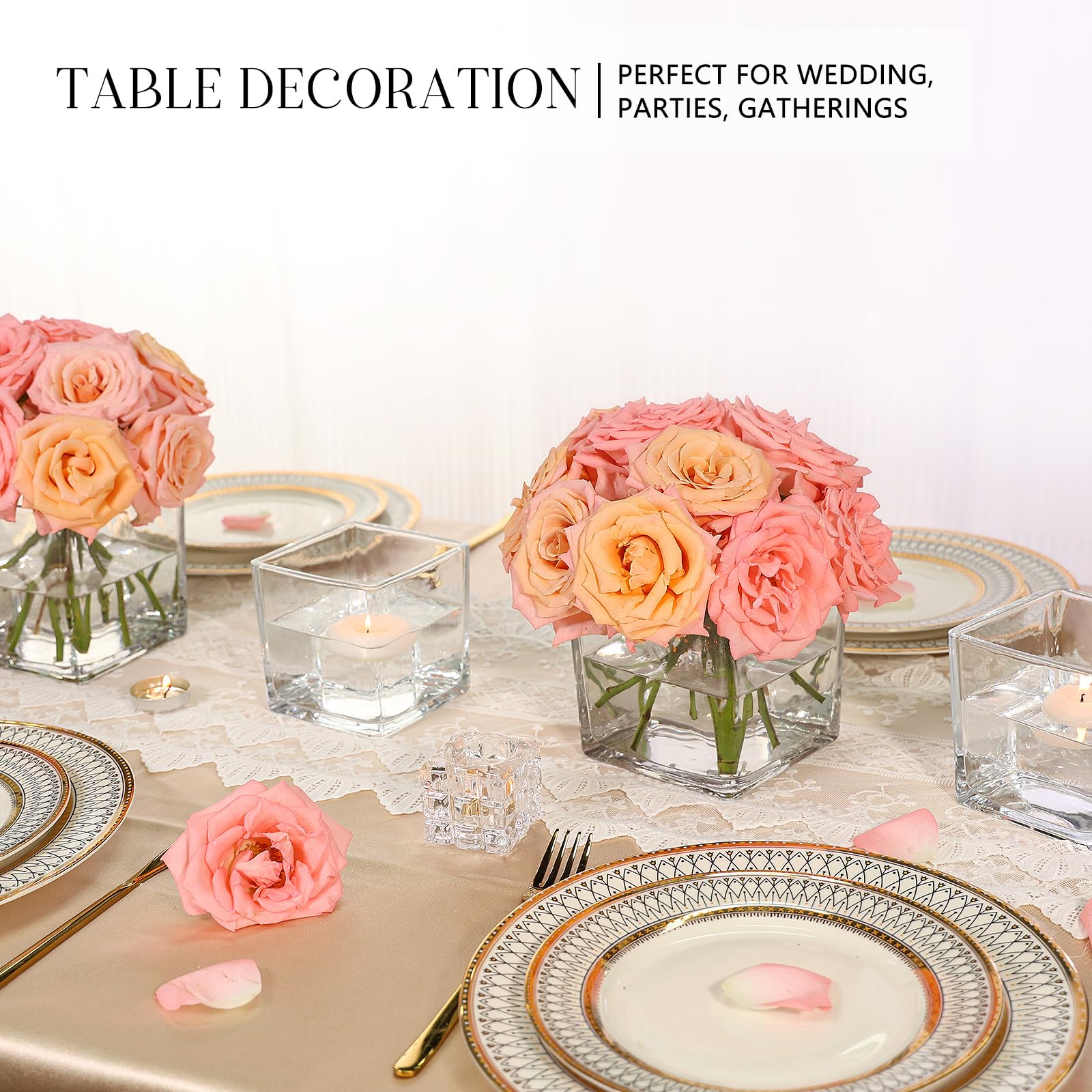 KEYWING Confezione da 6 vasi quadrati in vetro 12,7 x 12,7 x 12,7 cm, vasi da fiori trasparenti per centrotavola, vaso quadrato per fiori, portacandele per matrimoni, feste, decorazione per casa e