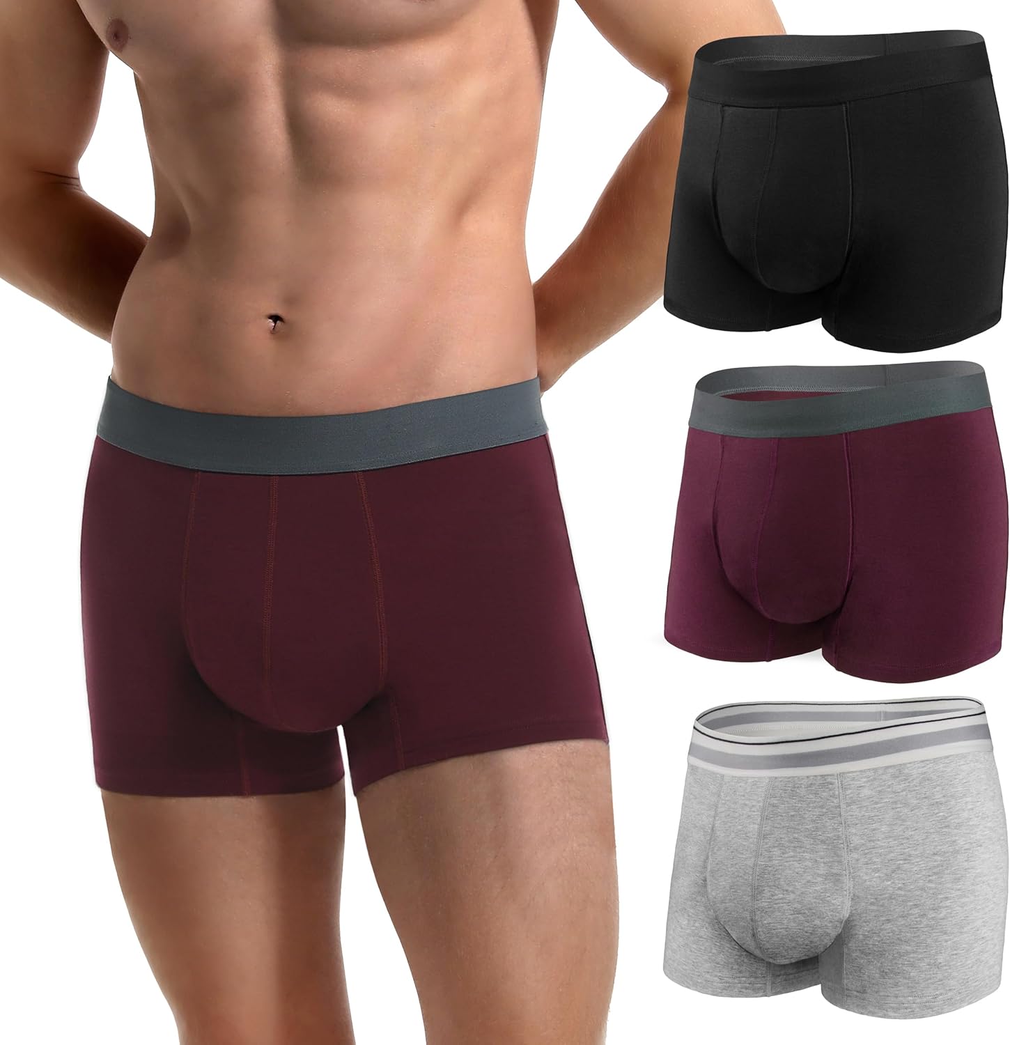 Men’s Incontinence Underwear 2.3 oz Absorbency Protection Adult Leak Proof Boxer Briefs Washable Bladder Leakage Cotton 3 Pack (1 Black-1 Light Gray-1 Maroon, XL)