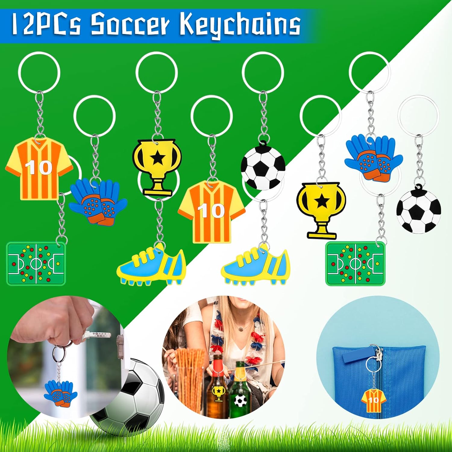 108Pcs Soccer Party Favors Soccer Stamps Slap Bracelets Keychains Rings Stickers Temporary Tattoos for Kids Birthday Party Supplies, Sports Party, Carnival Prizes, Prize Box Gift, Pinata Goodie Bag