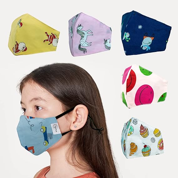 The Advitya 3 Layer Unisex Cotton Face Mask for Kids with Adjustor | Age 2 -12 Years | Washable & Reusable (Assorted Mix Designs, Without Valve, Pack of 6)