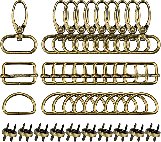 LUOCAI 40Pcs 25mm Metal D Rings Magnetic Buttons Tri Glide Slide Buckle Swivel Snap Hooks & D Rings Metal D Rings for Bags,Sewing, Dog Collars,DIY Crafts,Hardware Fasteners(Bronze)