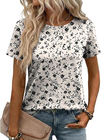 Womens Short Sleeve Tops Summer Trendy Plus Size Crewneck T Shirts Dressy Casual Lightweight Basic Graphic Blouses
