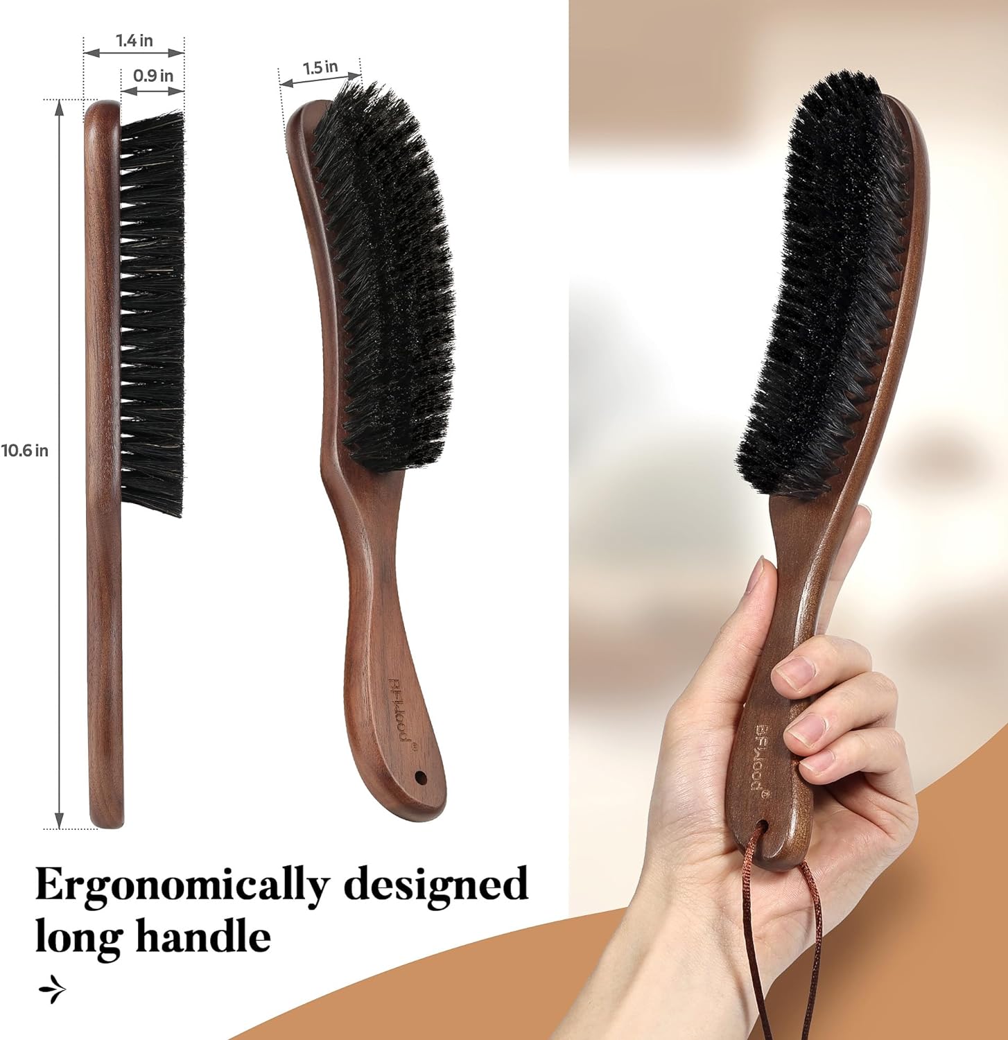 BFWood Clothes Brush, Boar Bristle Lint Brush for Suits, Cashmere, Wool, Velvet, Suede and Pet Hair, Large Black Walnut Wood Handle - Image 7