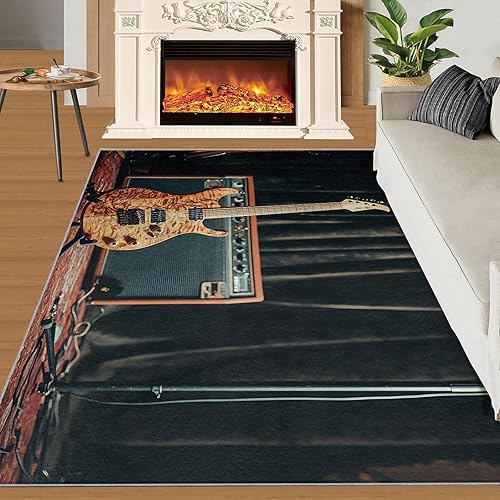 Miniatura 121 de Alfombra de instrumentos musicales – Alfombras de 4 x 5 pies para sala de estar, alfombra de área musical, alfombra de área musical, alfombra