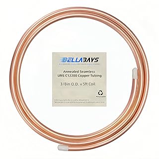 BELLA BAYS Copper Tubing 3/8" OD x 0.320" ID x 5 ft, 99.9% C12200 ASTM B280 Refrigeration ACR Tubing Seamless Soft Coil Round T2 Pure Copper Tube for HVAC System, Refrigerator, Industry, DIY
