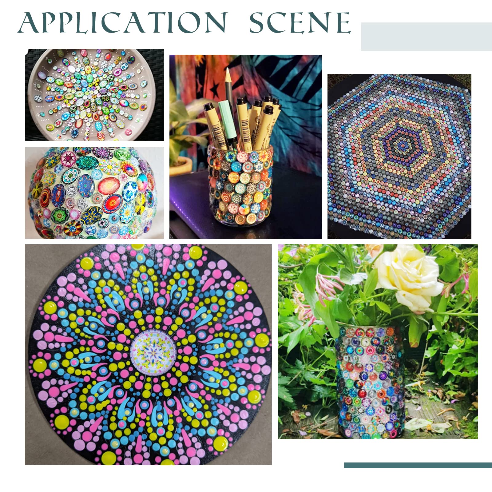 PH PandaHall 200pcs Mosaic Glass Cabochons, 12mm Half Round Dome Cabochons Tiles Art Crafts Embellishments for Bracelet Cufflinks Photo Pendant Trays Blanks Earring Jewellery Making, Mixed Style