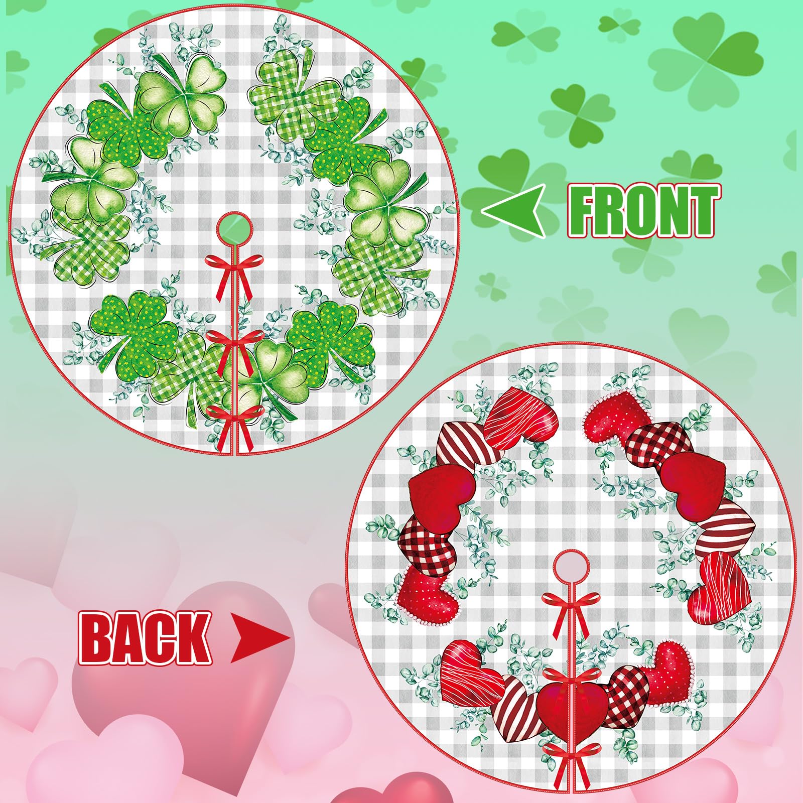 VioraWhite 36 Inch St. Patrick's Day Tree Skirt Reversible Shamrock Tree Skirt Green Clover Home Decor Love Heart Irish Double Sided Print Mat for Holiday Party Decoration