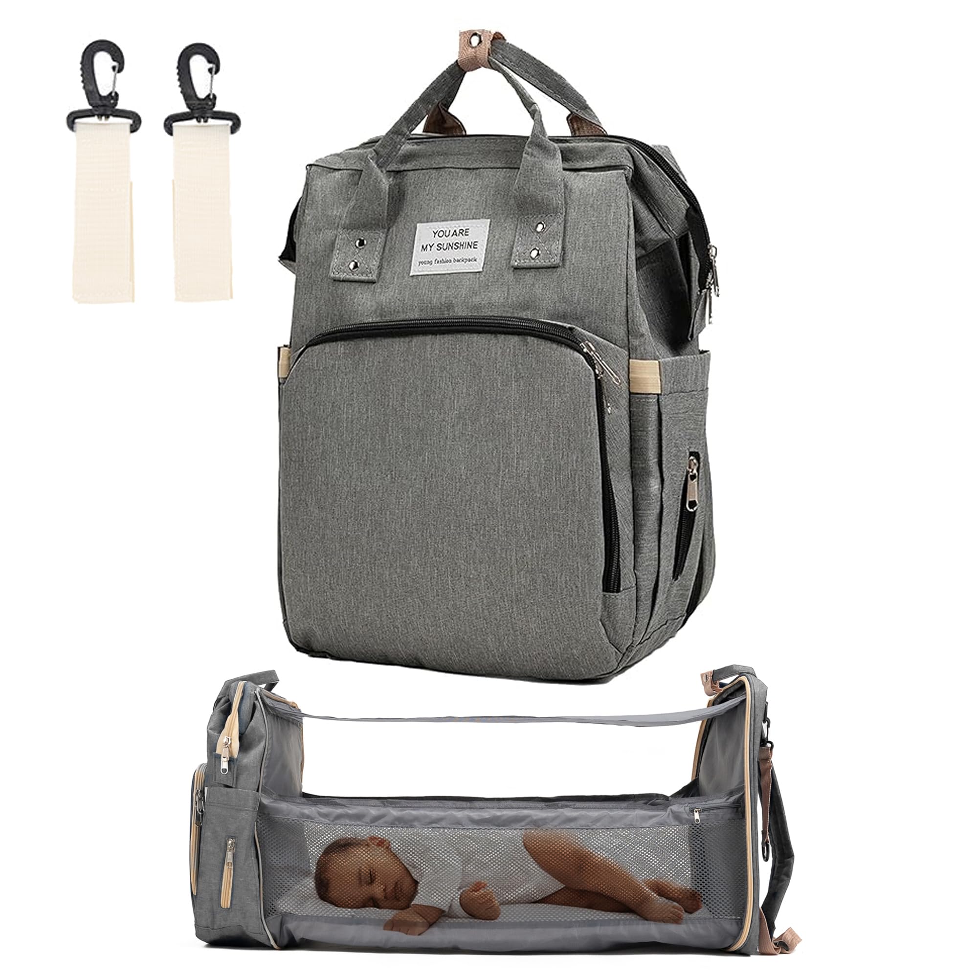 TINYBERG Diaper Bag for Mothers for Travel, 3-in-1 Maternity Bag with Foldable Bed & Changing Station 11 Pockets, Insulated Bottle Holders, USB Port, Water Resistant