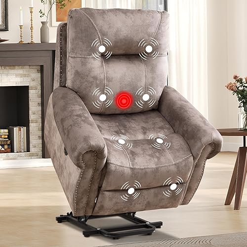 EBELLO - Silla reclinable eléctrica con masaje y calor, sillón reclinable de tela suave para adultos, sofá reclinable individual acolchado, diseño