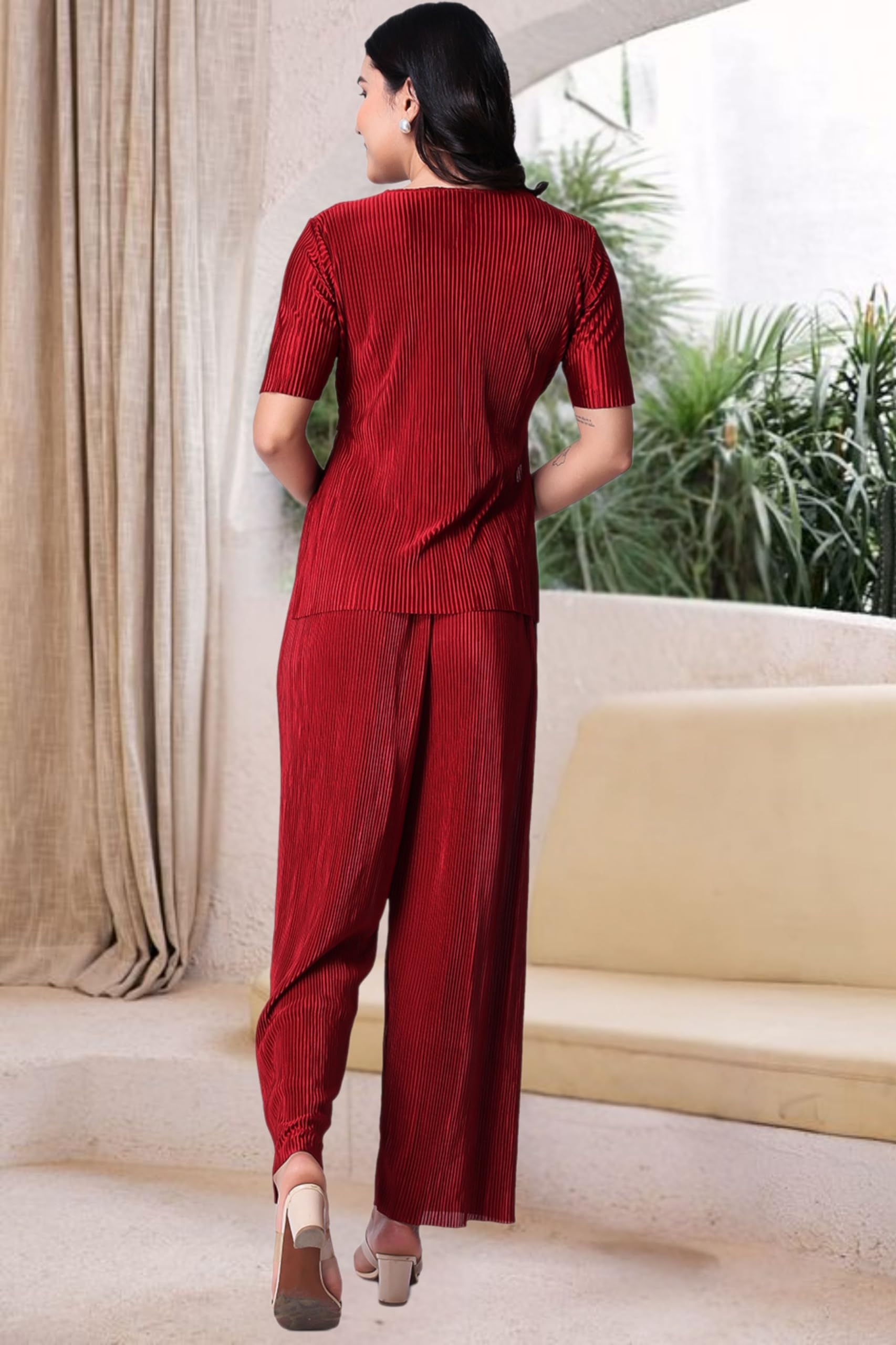 POPWINGS Damski swobodny czarny top i spodnie Co-Ords Set