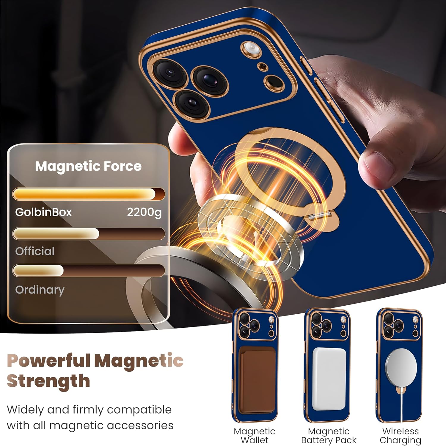 GolbinBox for iPhone 17 Pro Case with 360° Spin Magnetic Stand,[Compatible with Magsafe] [Military Protection][Built-in Ring Holder] Camera Control Phone Case for 17 Pro,Blue - Image 3