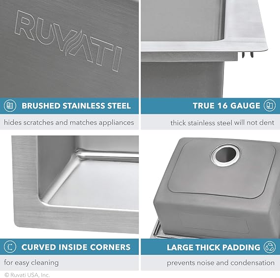 Ruvati 21-inch Drop-in Topmount Kitchen Sink 16 Gauge Stainless Steel Single Bowl - RVM5021