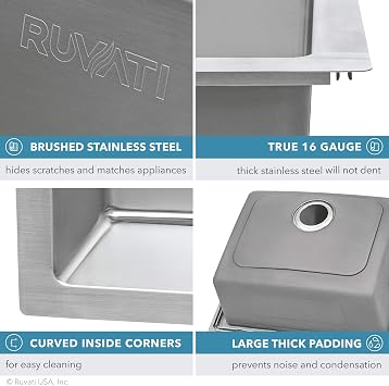 Ruvati 21-inch Drop-in Topmount Kitchen Sink 16 Gauge Stainless Steel Single Bowl - RVM5021