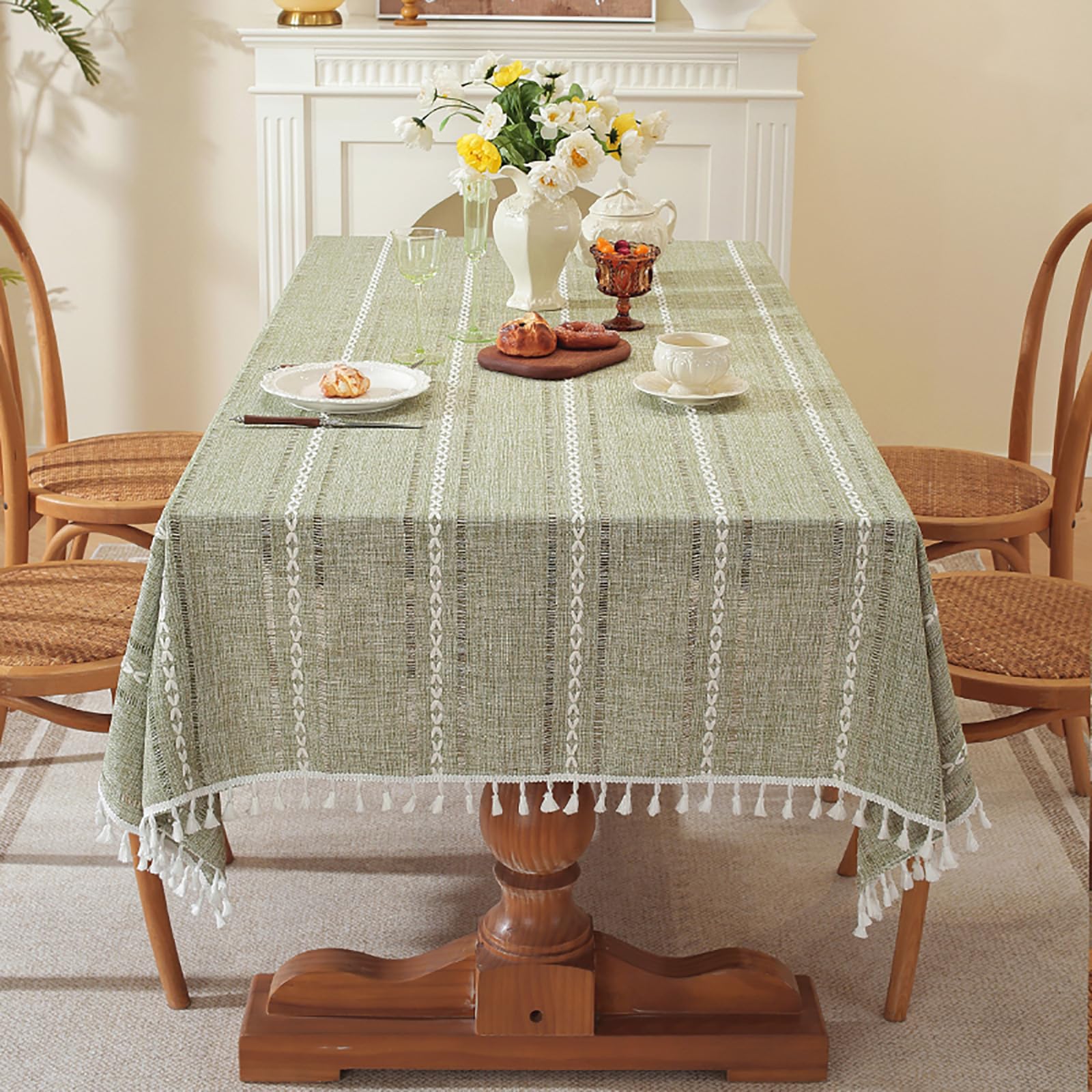 ENWIND Beige Linen Cotton Tablecloth Rectangle Decorative Farmhouse Table Cloth