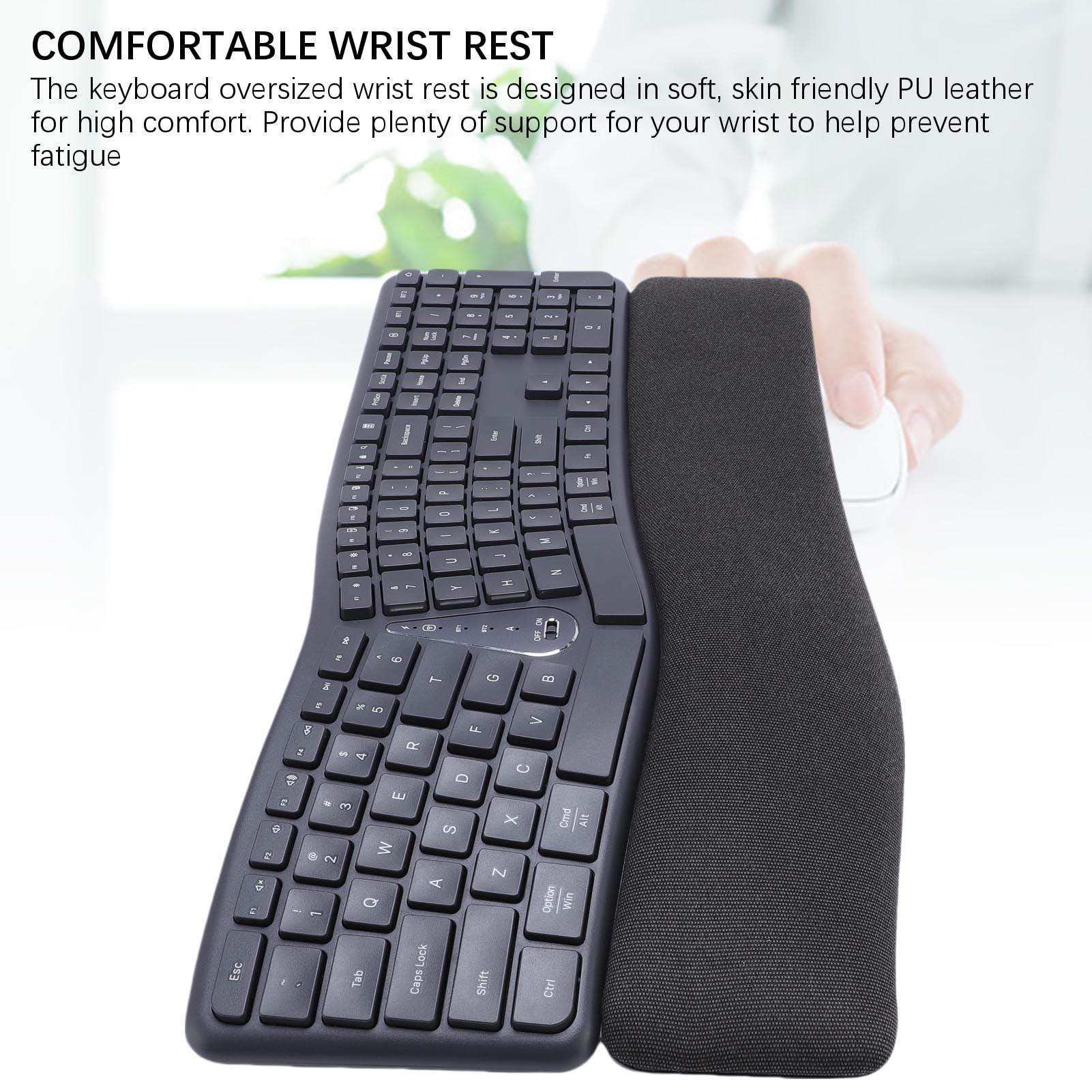 Tangxi Tastiera Ergonomica Wireless, Bluetooth a Doppia modalità e 2,4 G di connettività Split Design Inclinabile Regolabile e Riposo Al Polso Ammortizzato, per Computer Wireless per