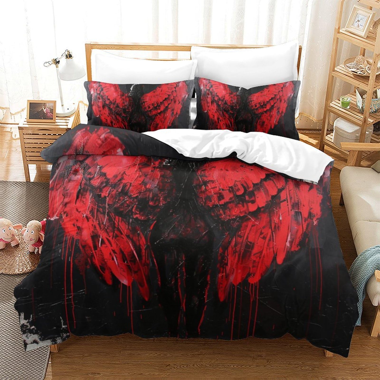 Housses de couettes anti-plis en microfibre douce motif ailes 3D King 220x240cm