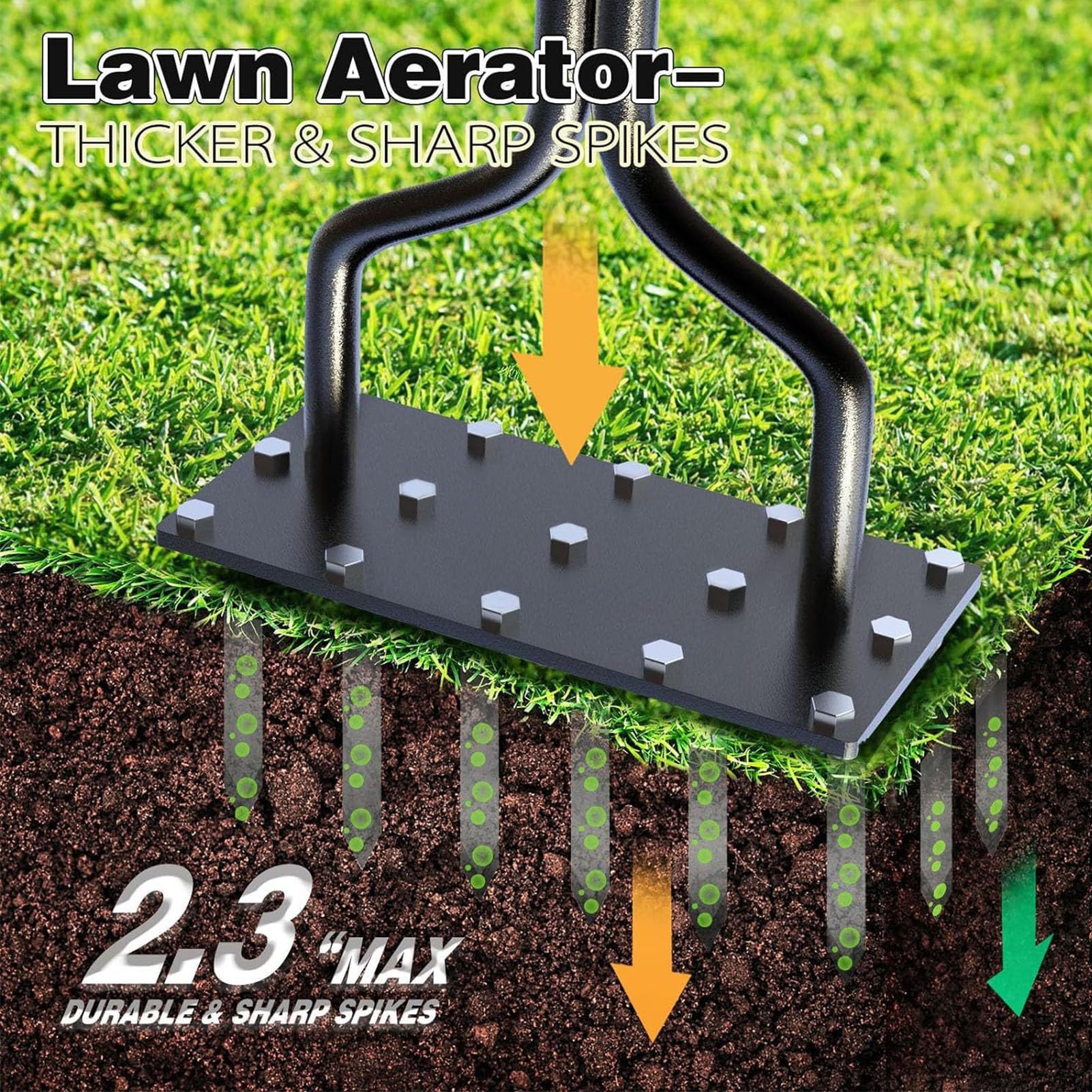 Aramox 36-calowy Aerator do Trawnika Ręczny Aerator do Trawnika z 15 żelaznymi Kolcami z Uchwytem w Kształcie Litery T Narzędzie Spulchniania Gleby ze Stali Stopowej dla Użytkowników Pielęgnacji