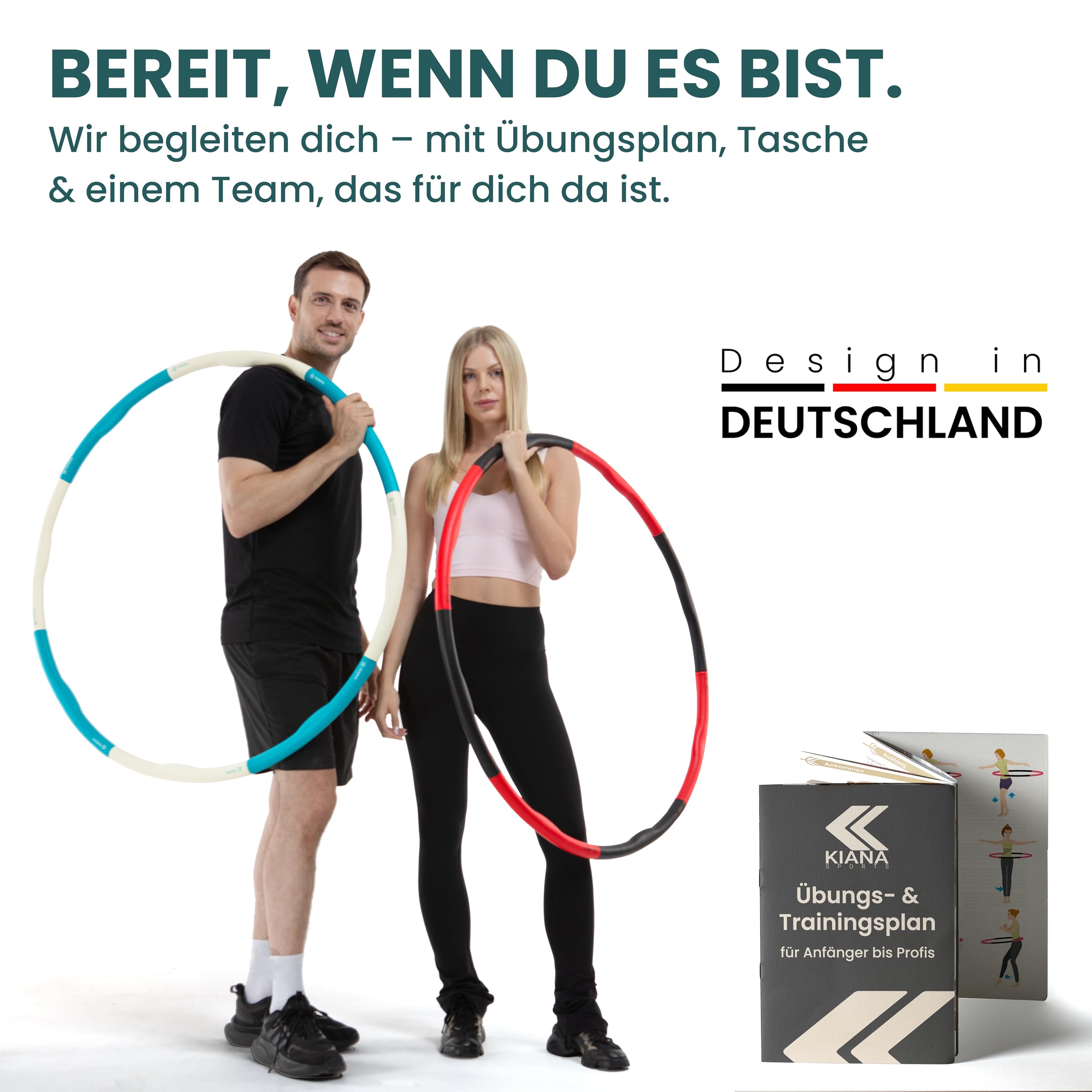 KIANA SPORTS® Hula Hoop Reifen Erwachsene [1,2 & 1,5 kg] – mit Tasche & Übungsplan – Fitnessreifen zum Abnehmen – Gymnastikreifen mit Wellen – Entwicklung in Deutschland