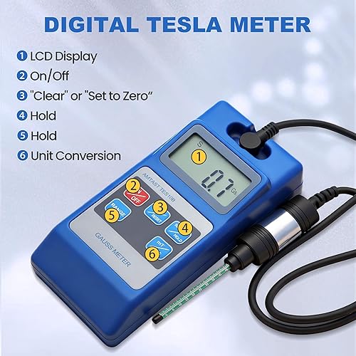 Miniatura 2 de TES10B Medidor digital Tesla Gaussmeter con interruptor automático de rango 0-200mT/0-2000mT Precisión de 0 ~ 100 mT ± 1%/100 ~ 2000mT Precisión ±