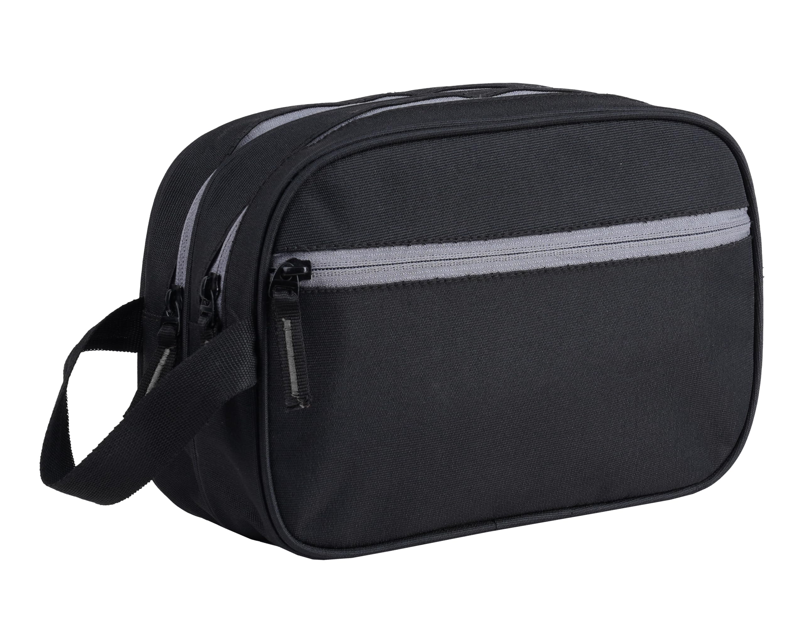 polyester toiletry bag for travel, water resistance pouch for toiletries, shaving kit & cosmetics, black (black)