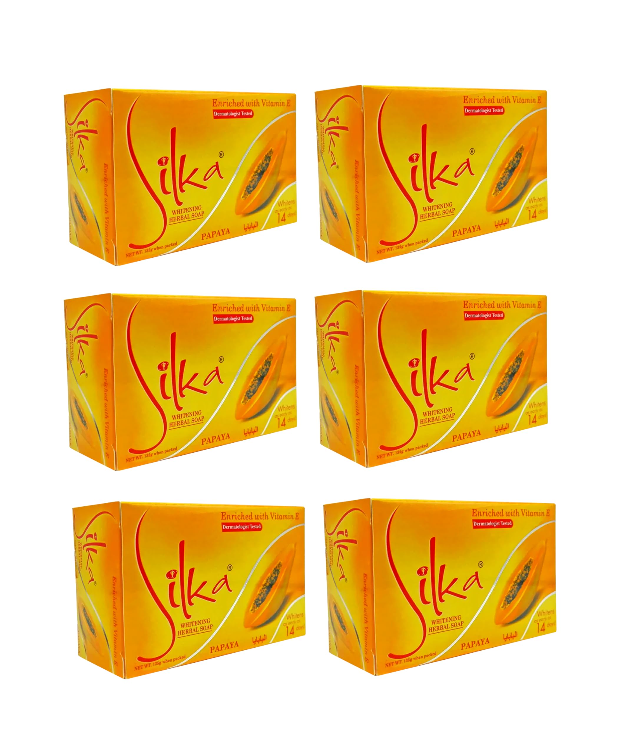 Silka Papaya & Herbal Skin Whitening Soap 135 GM, Pack of 6 Pieces