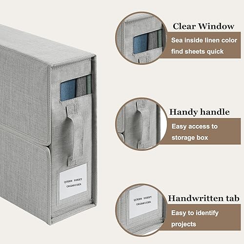 Miniatura 2 de FCQQYWZ Paquete de 2 organizadores plegables de sábanas y almacenamiento (tamaño Queen o King) para armario de lino, cubos organizadores plegables