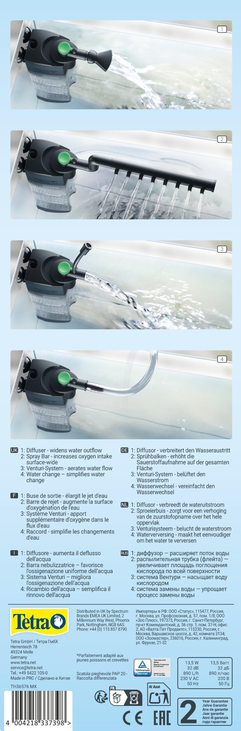 Tetra INX 250 Aquarium Innenfilter, für Aquarien mit 190 bis 250 Liter | Filter für klares und gesundes Wasser | mechanische und biologische Filterung | leistungsstark und leise