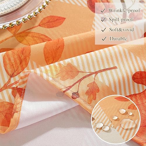 Miniatura 5 de Mantel de otoño para mesa rectangular de 60 x 84 pulgadas, mantel de búfalo naranja con hojas, tela de mesa a cuadros impermeable, mantel de campo,