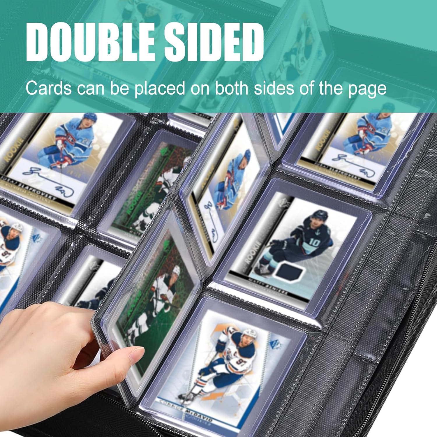 Toploader Binder - Holds 288 Toploaders,9-Pocket Ringless Double-Sided Pockets for Hockey Cards,Waterproof Top Loader Card Storage for Hockey Cards