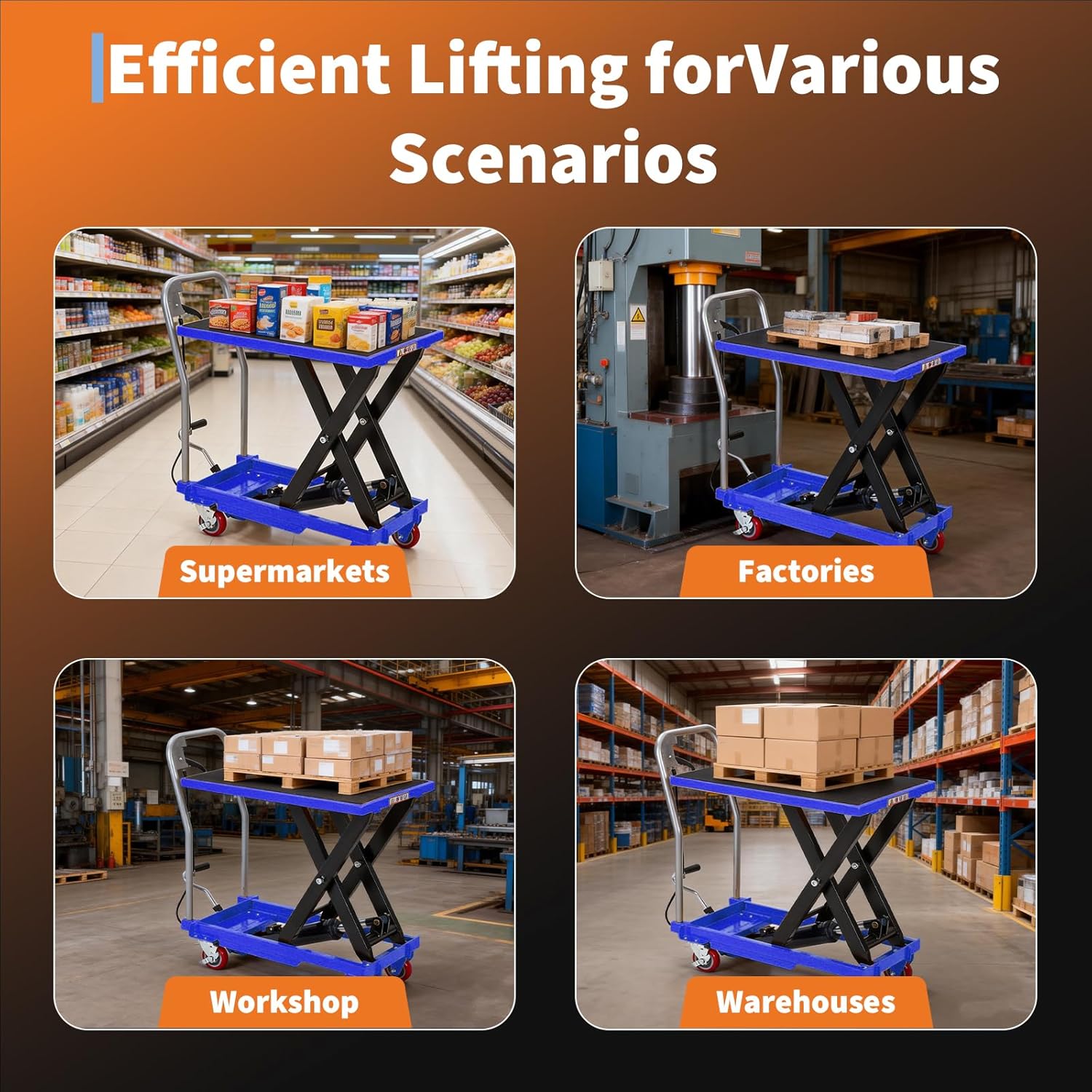 Garvee Hydraulic Lift Table Cart,330lbs Capacity 28.5" Lifting Height Hydraulic Table Cart with Non-Slip Pad, 4 Wheels & Reflective Strips,for Material Handling & Transportation