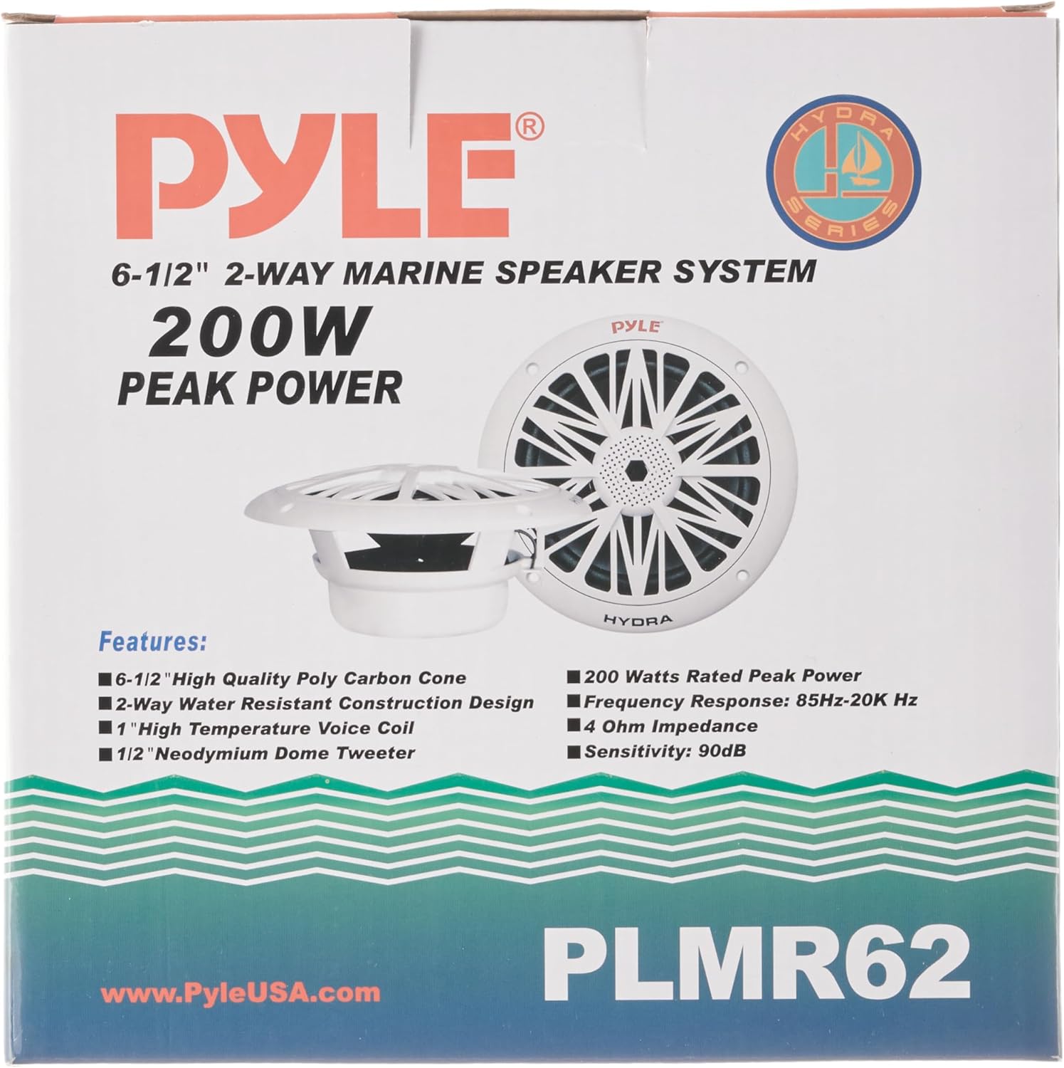 Pyle 6.5 Inch Dual Marine Speakers - 2 Way Waterproof and Weather Resistant Outdoor Audio Stereo Sound System with 200 Watt Power, Poly Carbon Cone and Butyl Rubber Surround - 1 Pair (White)