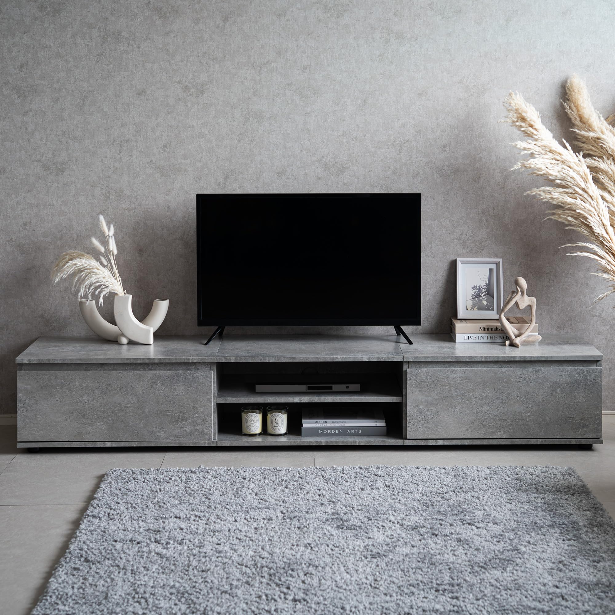 Amazon｜SUMUTOKI テレビ台 ローボード モルタル調 収納付き 巾木よけ