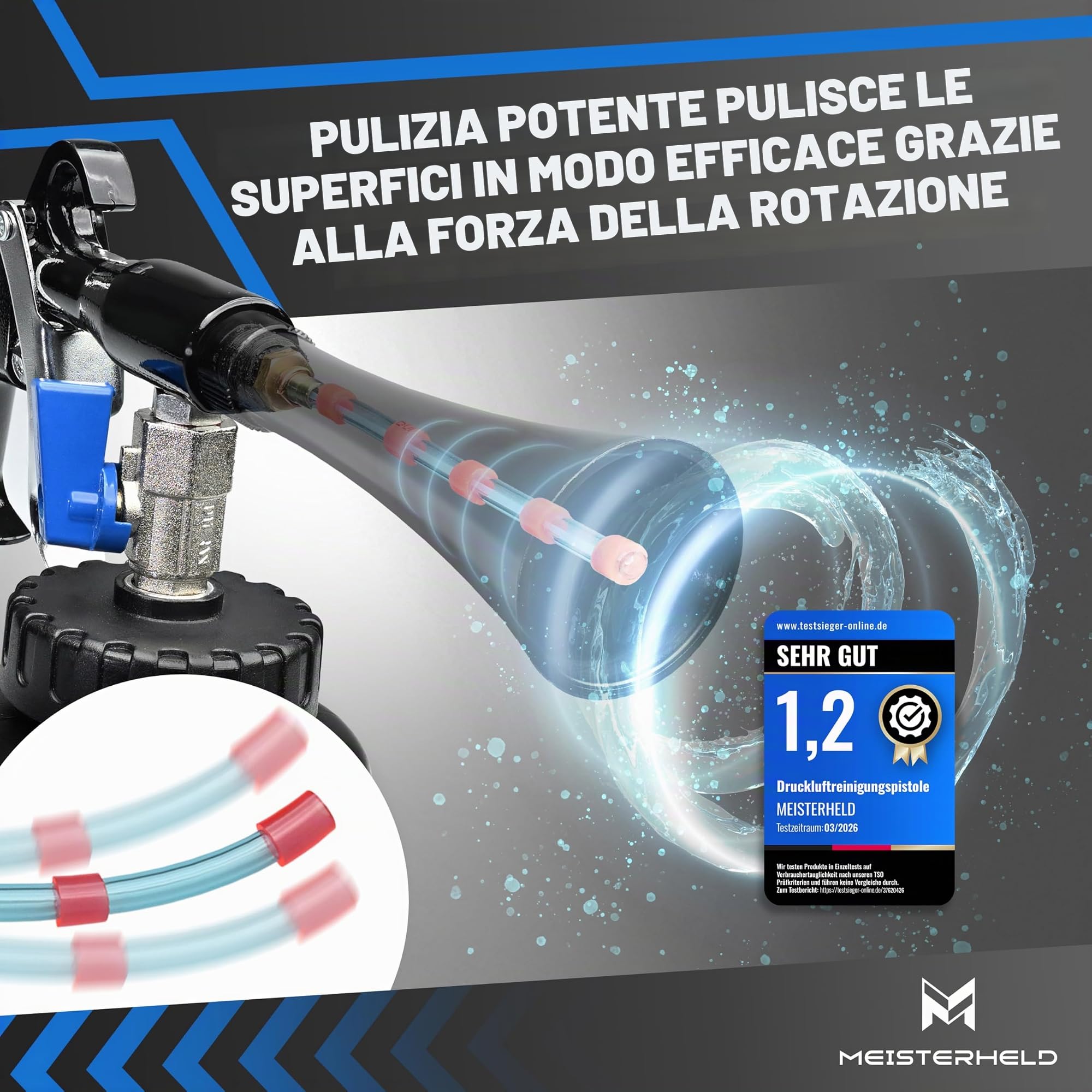 Pistola per pulizia ad aria compressa, pulitore preciso a secco e umido per auto, tappeti & Co – pistola ad aria compressa con serbatoio dell'acqua, spazzola e valvole dosatrici