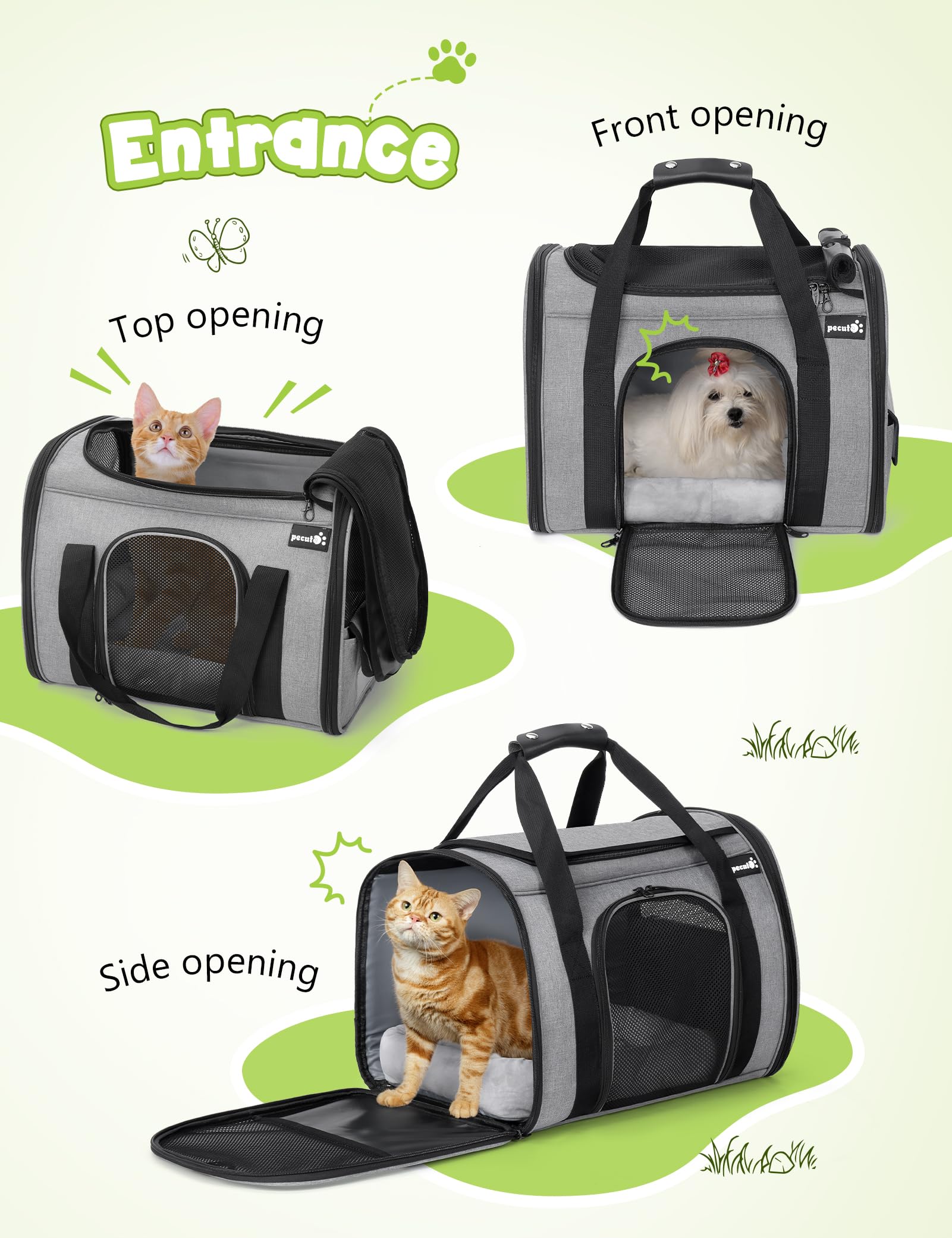 Pecute Portatile Trasportino per Gatti, Trasportino per Cani Gatti con Morbido Cuscino, Borsa Portatile o a Tracolla in Tessuto per Un Trasporto Comodo, Borsa Pieghevole per i Viaggi in Aereo