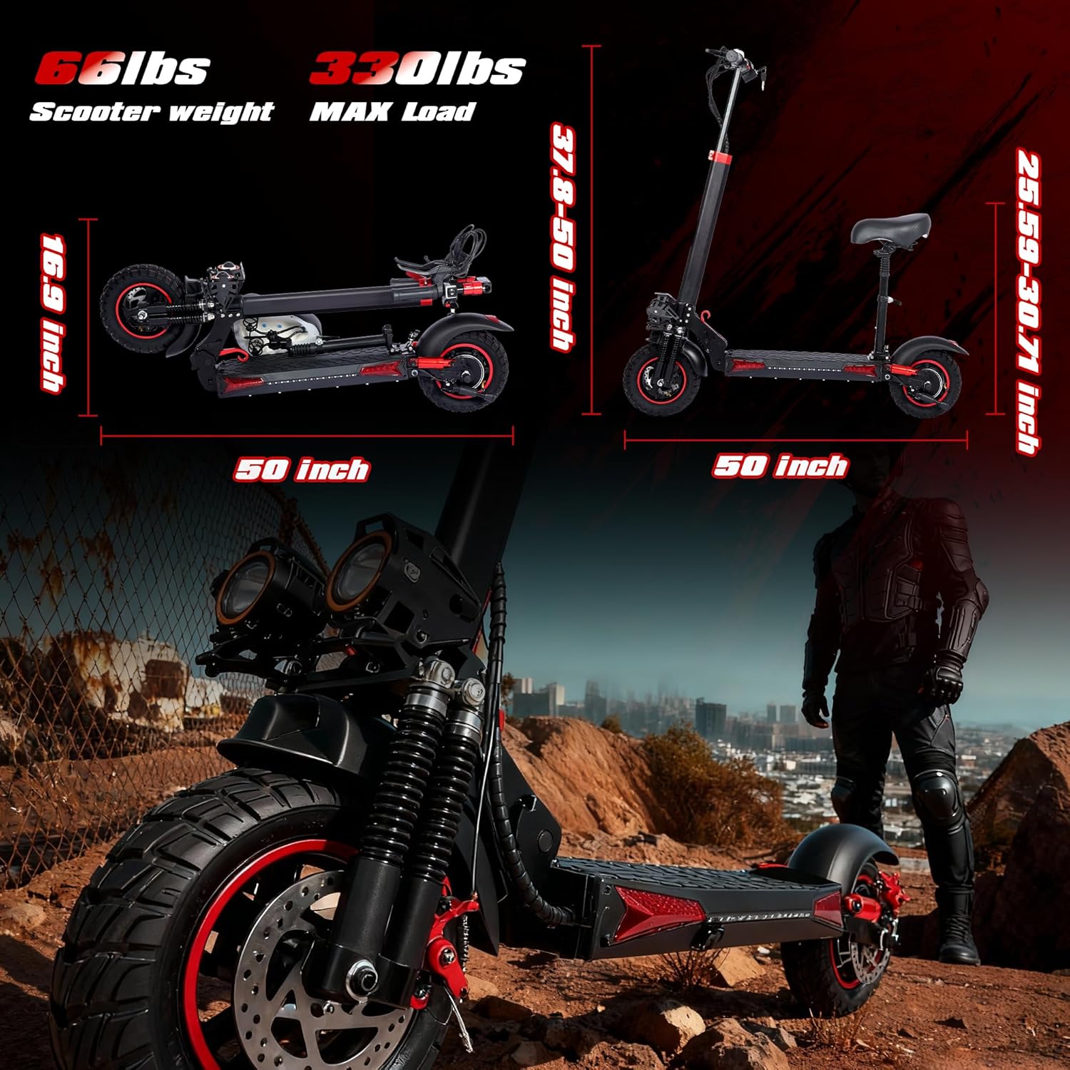 DOF 1600W/1200W Motor Electric Scooter for Adults, Dual Disc Brakes & Suspension, 48V 21Ah/18Ah Long Range Battery, Up to 31 MPH, 37+ Miles, 11" Off-Road Tires, E-Scooter Foldable Commuter Dirt