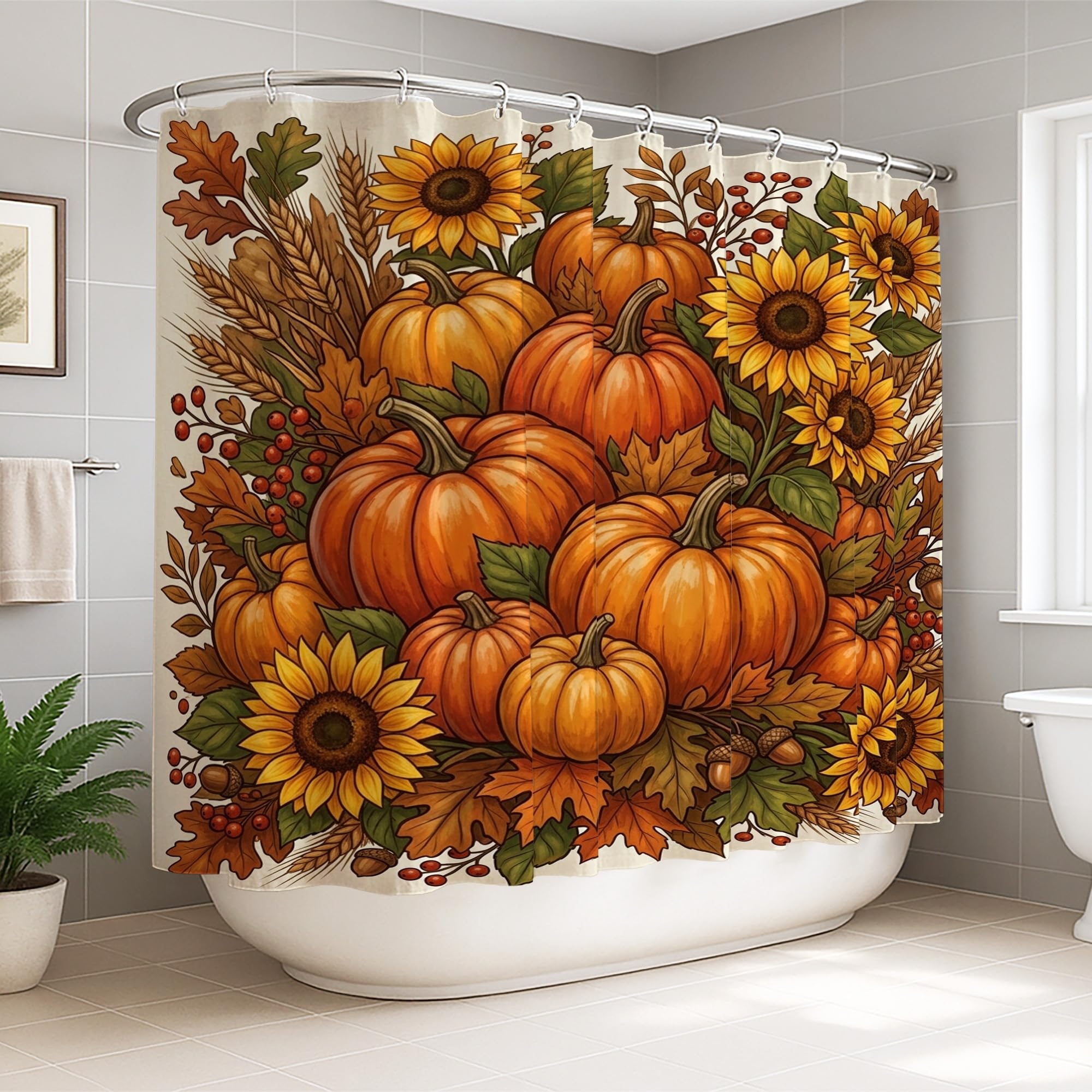 Rideau de douche extra large orange automne lavable avec crochets 274 cm