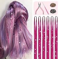 Vista 10 de Kit de oropel de cabello dorado champán con herramientas e instrucciones (idioma español no garantizado), fácil de usar, 1200 hebras de 48 pulgadas