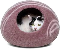 Vista 12 de MEOWFIA Cueva de gato – Cama de fieltro premium para gatos de interior, hecha a mano 100% lana merino, gato (Beige, Mediano)