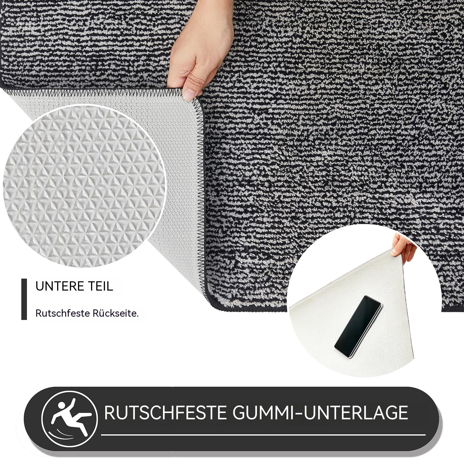 FENGYI Schmutzfangmatte Innen rutschfeste Fußmatte 90 x 150 cm Schwarz