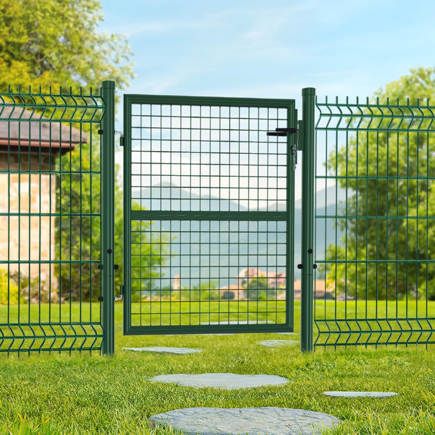 IDMarket - Portillon de jardin 105 x 100 cm en acier avec serrure et poignée vert