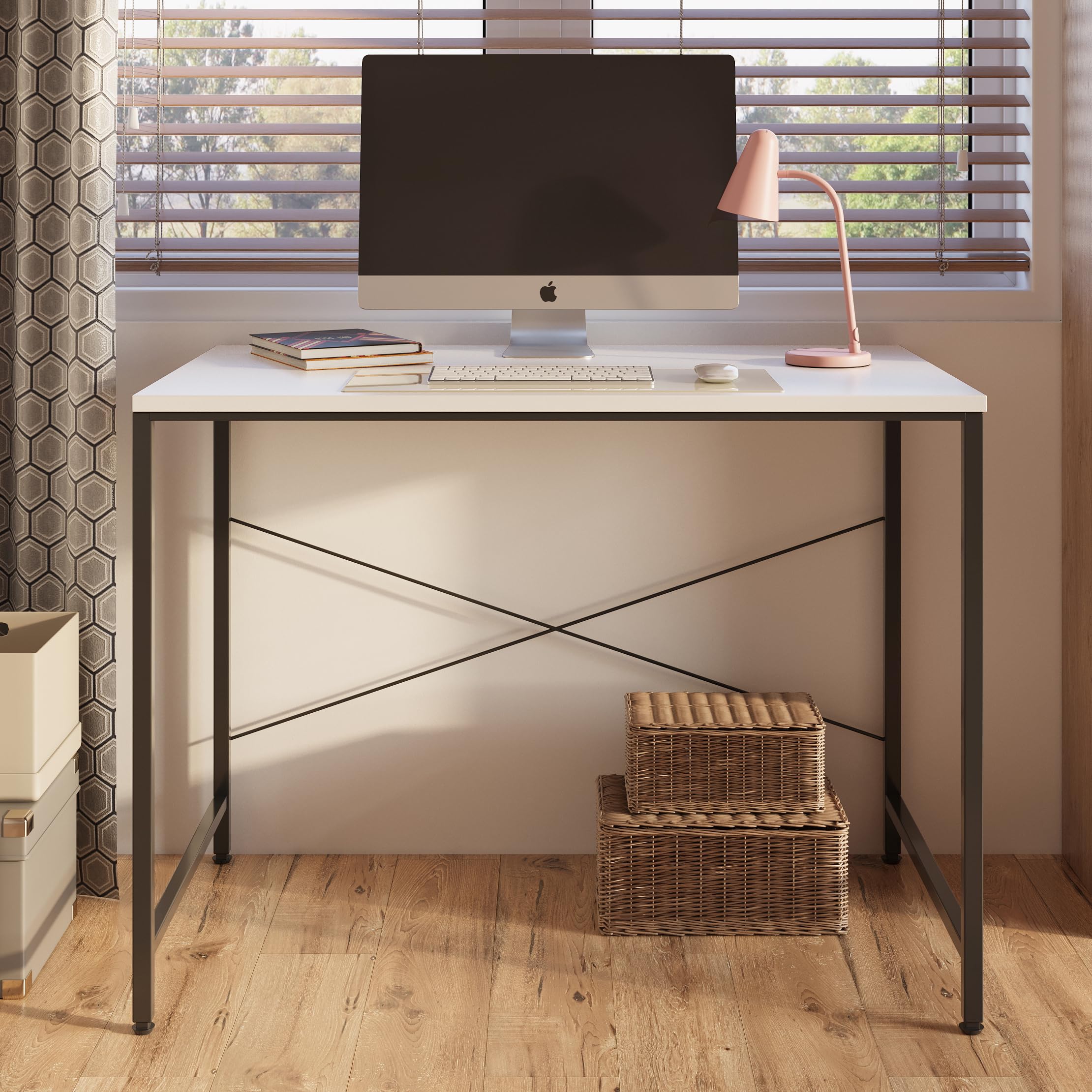 FURLAY Slate Office Desk and Study Table | 1 Year Warranty | Metal and Century Engineered Wood Desk for Adults & Students | DIY (White, 91 x 45 cm)