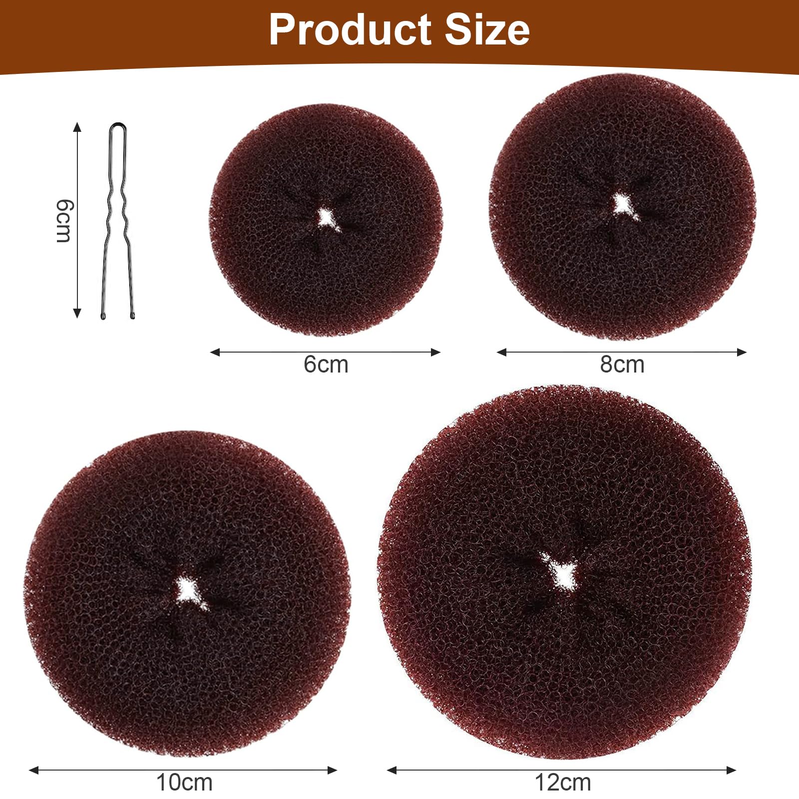 Donut Moño 4 Piezas con 20 Horquillas en Forma de U, Accesorios de Peinado Kit, para Bailarines Niñas y Mujeres (Marrón)