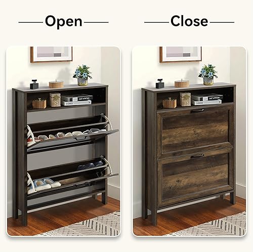 Vista 15 de Armario de zapatos con 4 cajones abatibles, armario estrecho de almacenamiento de zapatos, organizador de zapatos independiente, armario oculto