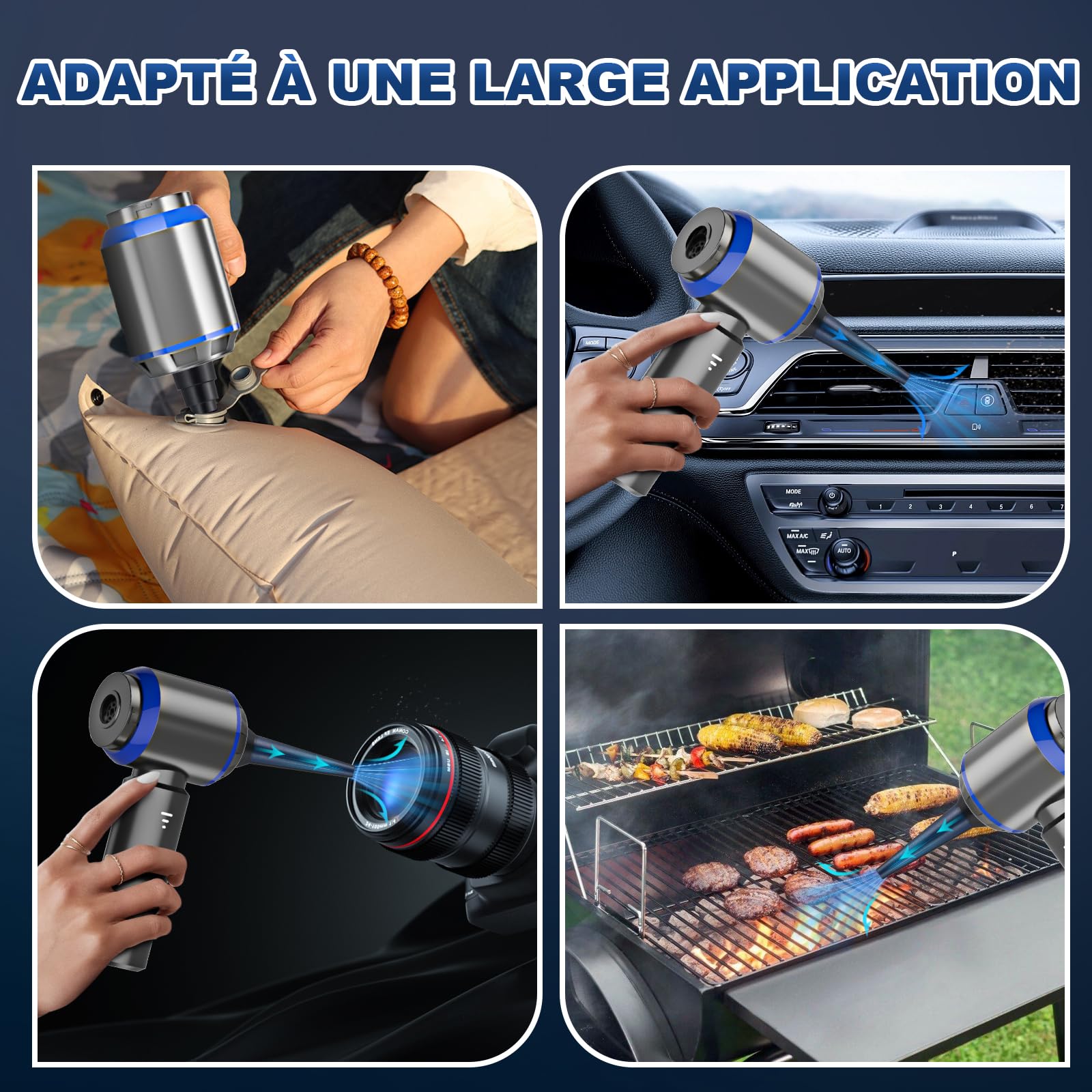 Aspirateur à Main 3 en 1-28 000 PA - Puissant - 3 Vitesses - 240 000 TR/Min - pour Voiture, Cuisine, PC, canapé, Bureau, Maison et Poils d'animaux