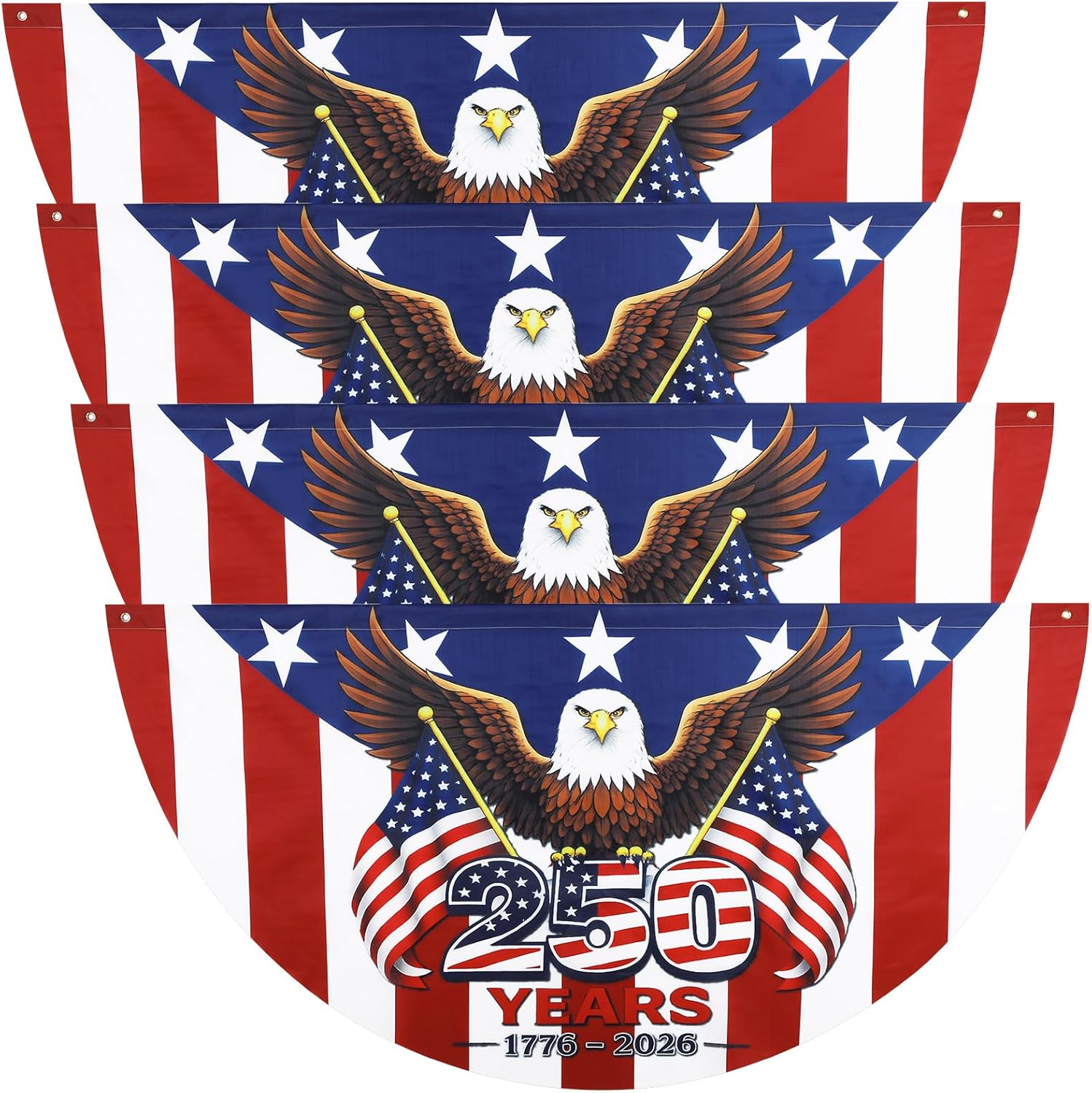 Remagr 4 Pack 3 x 6 ft 250th Anniversary Flag 250 Year Anniversary Eagle Half Fan Flags 1776-2026 American 4th of July Patriotic Commemorative for Wall Porch Fence Outdoor Decorations