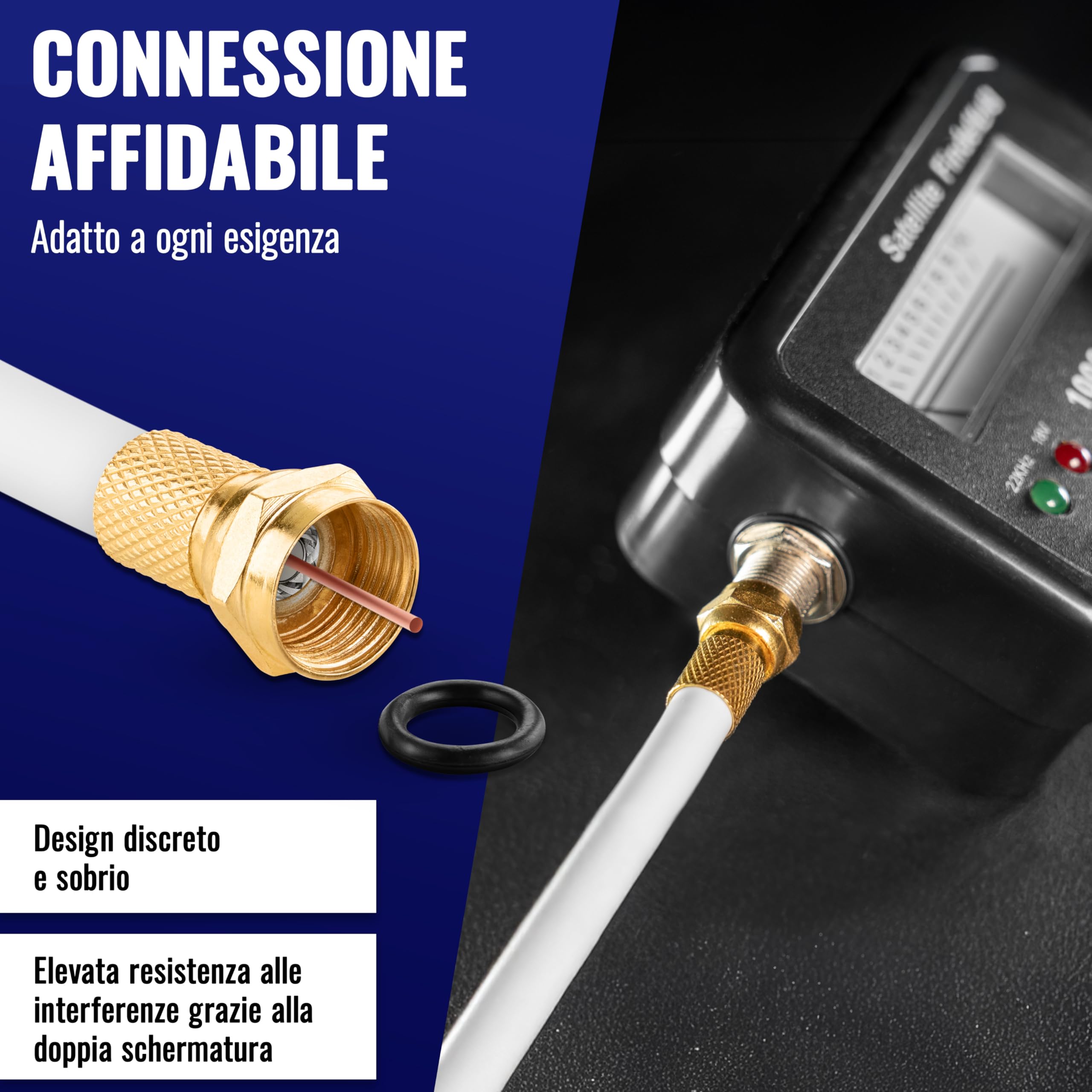 POPPSTAR Cavo coassiale da 100m (RG6, diametro 7,3 mm, guaina in PVC bianco, conduttore interno), con connettori F