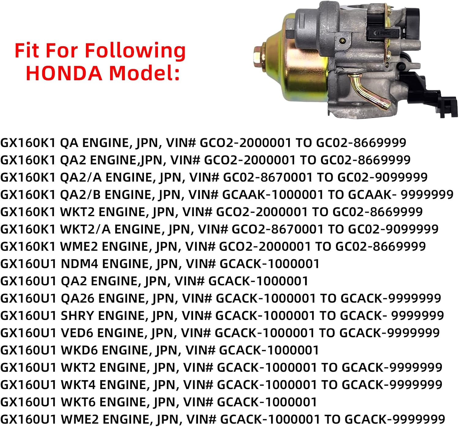 GX160 GX200 Carburetor with 17210-ZE1-517 Air Filter Tune Up Kit for Honda GX120 GX130 GX140 GX 160 GX168 GX200 5HP 5.5HP 6.5HP Engine