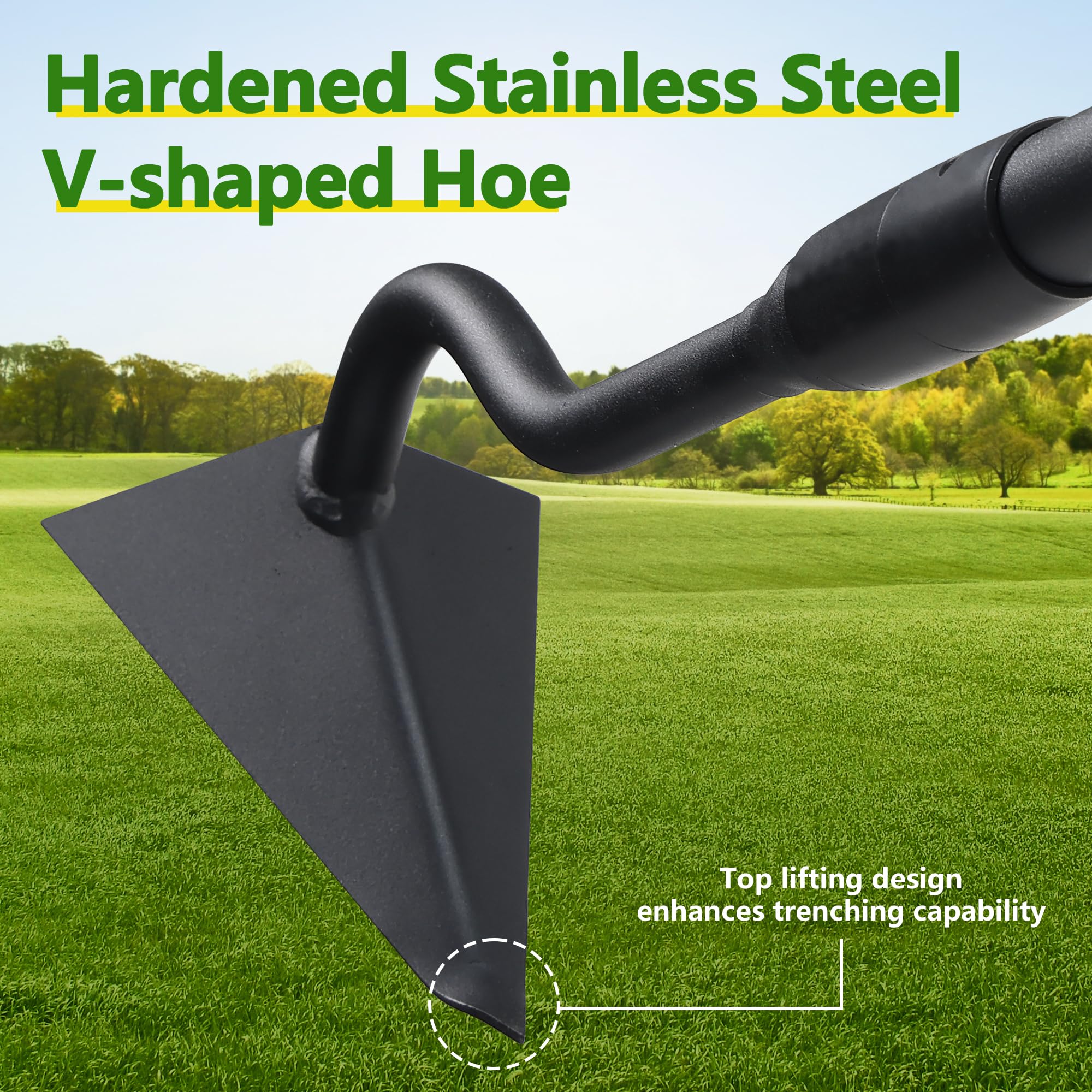 LLARGUEST Garden Hoe, 59 Inch Triangle Warren Hoes for Cutting Trenches, Digging, Loosen The Soil, Weeding, Heavy Duty Hoe Garden Tool with Adjustable Long Handle