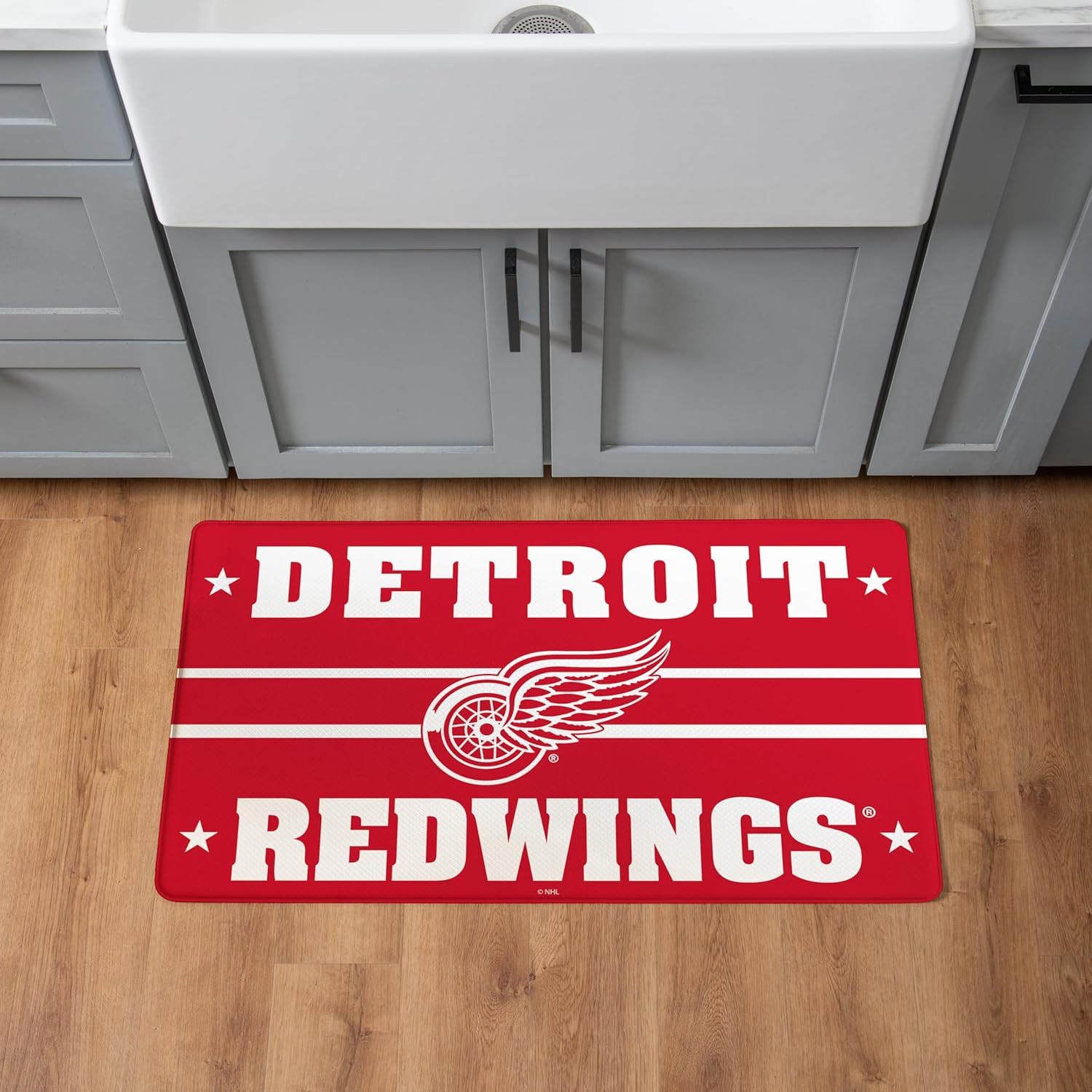 NHL Detroit Red Wings Indoor Entrance Welcome Mat, 30"x18" Anti-Fatigue Kitchen Mats and Rugs, Non Slip Backing & Waterproof Ergonomic Comfort Mat for Entryway, Kitchen, Man Cave, Office, Laundry