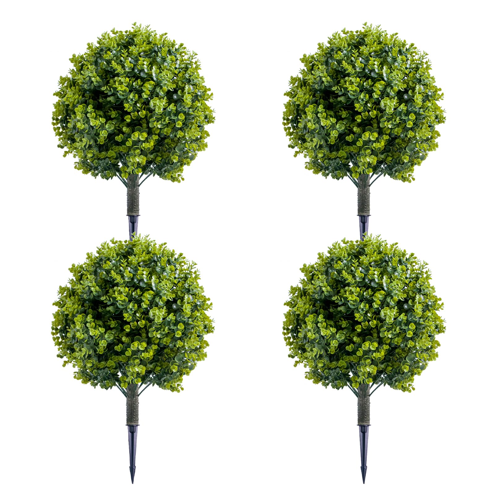 GarveeLife Set of 4 Artificial Cedar Topiary Ball Tree with Ground Spike, Indoor Outdoor Decorative Faux Shrub Bushes Plants Fake Greenery Cypress for Front Porch Garden Patio Home Office